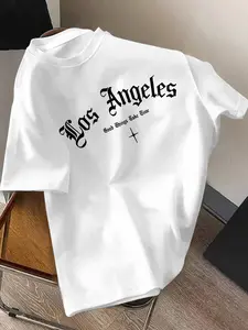Men's Summer Short Sleeve T-Shirt with - English Alphabet Print (Compatible for Letters) - Round Neck Casual Tee, Breathable Summer Outdoor & Casual Attire, Versatile for First & Names