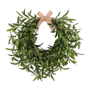 Minimalist Artificial Olive Leaves Wreath | Elegant Everyday Home Accents | Rustic Wall Hanging