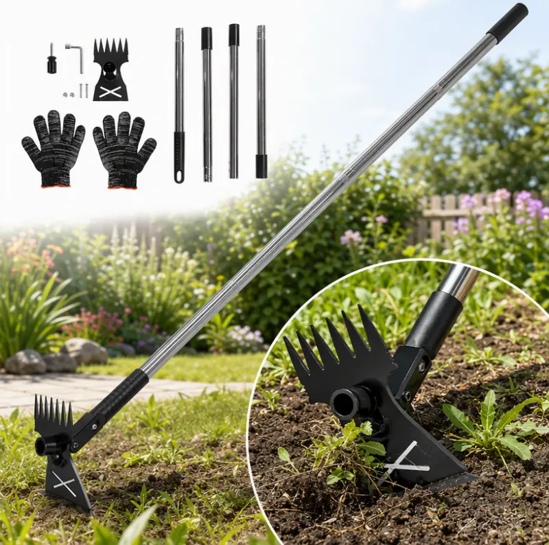 Weed Puller Tool with Long Handle 60in Manual Weeder Remover Tool 2 in 1 Hand Weed Rake Garden Hoe Uprooting Weeding Pull for Yard Lawn Garden