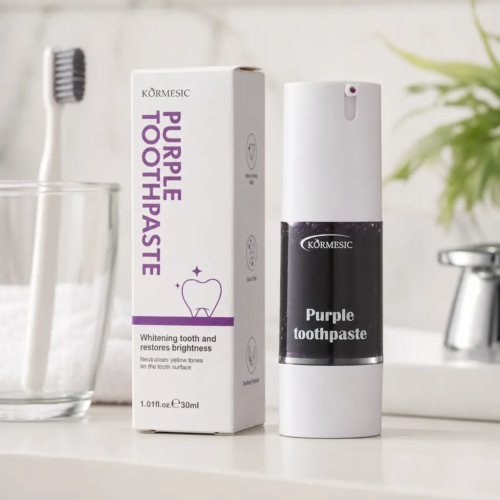 Purple Teeth Brightening Toothpaste,Oral Whitening Toothpaste to Neutralize Yellow Tones, Eliminate Surface Tooth Stains for Shiny White Smile