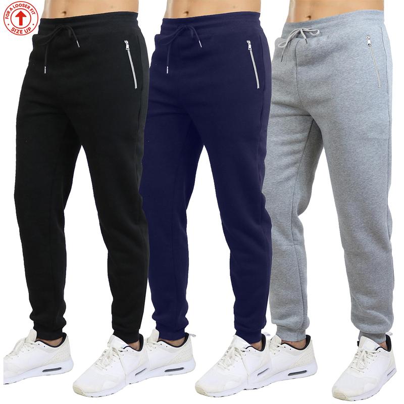 Men's 3 Pack Fleece Active Athletic Jogger Sweatpants with Drawstring Sizes S-2XL Breathable