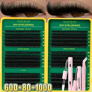 540pcs Lash Extension Kit with Glue, Tweezers, Remover, D Curl Mixed 8-16mm, 60D+80D+100D, Home Use, Beginner Friendly