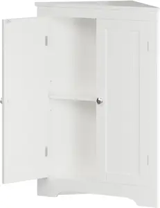 White Corner Storage Cabinet with 2 Doors and Adjustable Shelves, Freestanding Floor Cabinet Organizer for Bathroom, Kitchen, Living Room, Bedroom