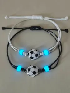 2 Pcs Glow-In-The-Dark Football Accessories, Cute Handmade Braided Bracelets, Couples' Sports Event Gifts, Perfect for Soccer Fans