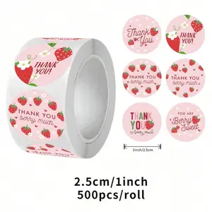 500 Sheets Strawberry Thank You Stickers, Non-Stick Seal Stickers, Fruit Decorative Stickers, Ideal for Birthday Gifts, Party Cakes, Back-To-School Season