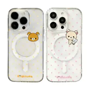 Cute Y2K Cartoon Rilakkuma Bright Polka Dots Lovely INS Magsafe Phone Cases For iPhone 17 16 15 14 13 12 11 Promax Pro Air Plus & Samsung Galaxy S25 EDGE S24 S23 S22 S21 EDGE Plus Ultra Plus Charging Transparent Shockproof Cover Protection Gifts
