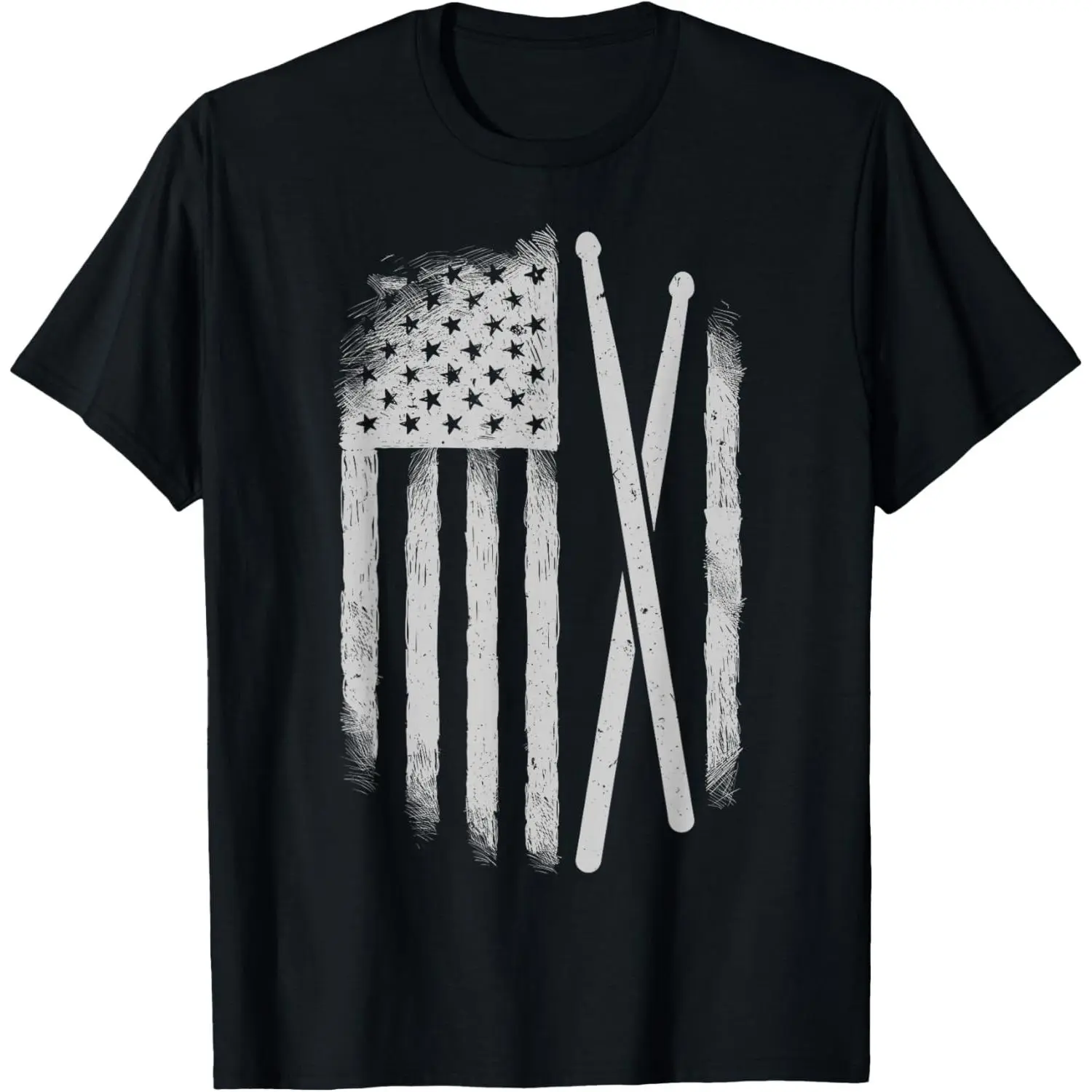 American Flag Drumsticks USA Drummers Vintage Drum Sticks T-Shirt Pure Cotton Graphic Tees Menswear Top: Gifts for Men & Women