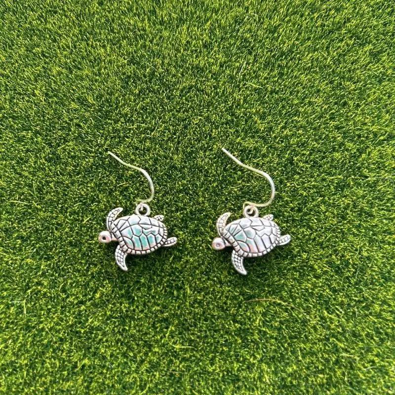 Sea Turtle Silver Nickel Free Dangle Earrings