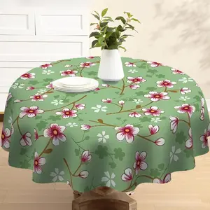 Floral Print Tablecloth, Round Tablecloth, Table Cover for Kitchen, Dining Room, Small Gathering, Picnic Table, Table Decoration Supplies