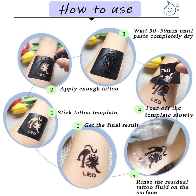 Temporary Tattoo Kits, Semi Permanent Tattoo Jagua Freehand Ink with 84 Adhesive Stencils, 4 Bottles Black Tattoo Ink Kit Inkbox DIY for Women Men Body Art Painting Makeup Pigment Cosmetic