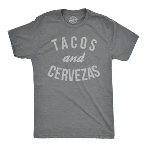 Mens Tacos and Cervezas Funny T shirt for Vacation Sarcastic Humor Graphic Top Mens Funny T Shirts Cool Vintage Fashion T-Shirt Gift Classic Menswear Cinco De Mayo Apparel for Men Funny Drinking Short Sleeve Dark Grey