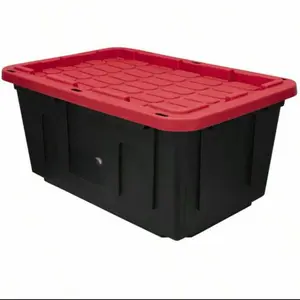 Single Pack 27-Gallon Large Plastic Storage Bin With Lid In Black & Red – Durable Industrial Container For Home, Garage, Or Workspace Organization