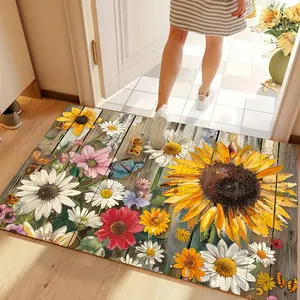 1pc Sunflower Floral Indoor Door Mat Household Easy to Clean Doormatfor Outdoor Indoor Entrance Decor Polyester Carpet Mat