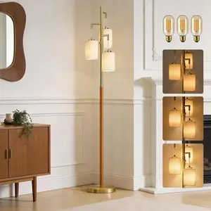 70" Wood Floor Lamp Dimmable Floor Lamps for Living Room Bedroom Mid Century Modern Floor Lamp Gold Standing Lamp Tall Lamps for Office Nursery Reading Elegant Stand Up Lamp, 3 Bulbs Included