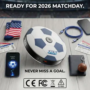 2026 Soccer Portable Power Bank 10000mAh, 22.5W PD Fast Charging Battery Pack with LED Display & Fidget Spinner, Premium Leather Texture Charger for iPhone & Android