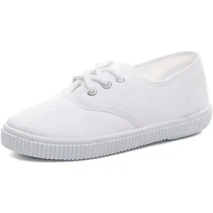 Boy's Girl's Lace up Sneakers Unisex White Canvas Shoes(Toddler/Little Kid)Gift.