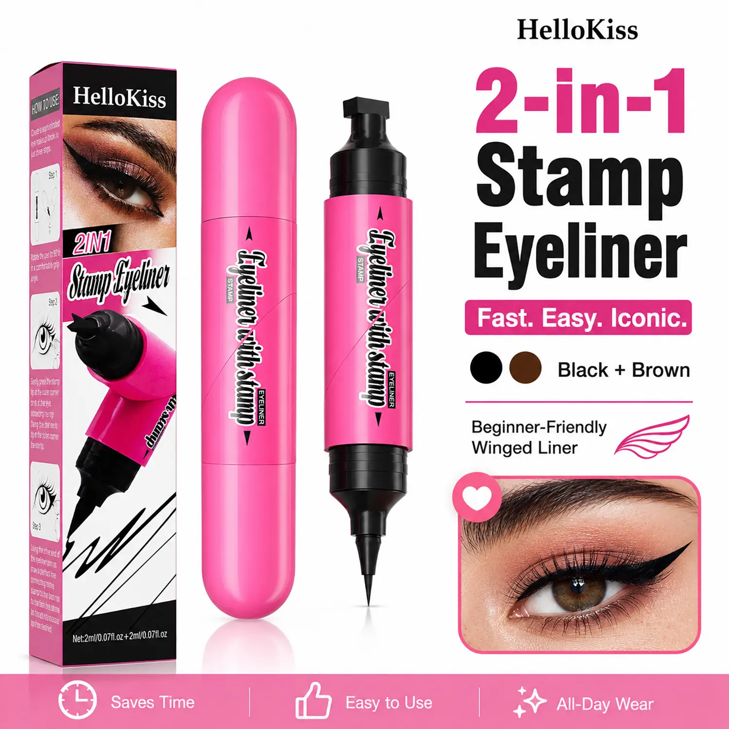 Rotating Eyeliner Stamp Pen – Dual-Ended Wing Liner for Easy Cat Eye, Quick-Dry Waterproof & Smudge-Proof Eye Makeup