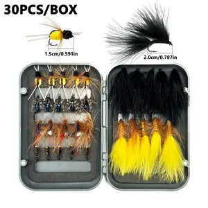 30-Piece Fly Fishing Lure Set, Fishing Lure Kit with Storage Box, Multi-Color Dry Flies and Nymphs Ideal for Trout Fishing Enthusiasts