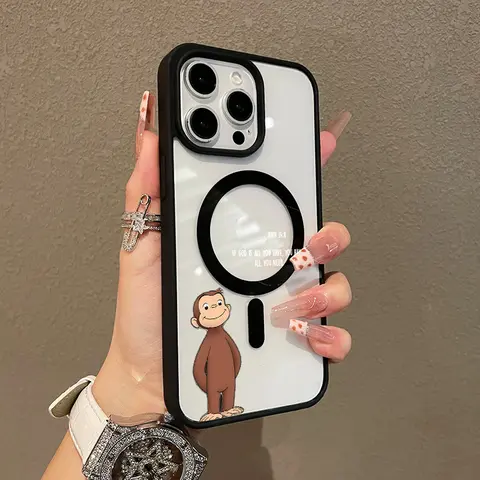 Magnetic MagSafe-Ready TPU Smartphone Case for iPhone 11/12/13/14/15/16/17 Pro Max, Cute Curious George Art Design, Ultra-Thin, Shockproof Impact-Resistant Protection, Lightweight Easy-to-Carry Mobile Phone Accessories for Girls