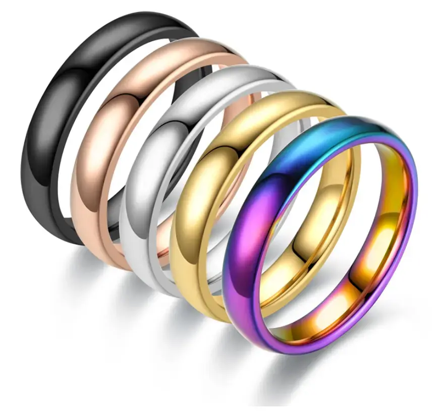 4MM Silver Gold Plated Stainless Steel Men Women Wedding Ring Band Size R60 Statement Multi Ring Moissanite Rings