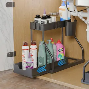 Double-Layer Pull-Out Sink Organizer Rack, Under Sink Organizer, Kitchen & Bathroom Storage Shelf, Space-Saving Multi-Purpose Holder, Durable Design, Bathroom Organizing Accessories