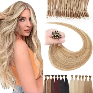 18in 50 Strands Nano Ring Hair Extensions 100% Human Hair Balayage Nano Beads Pre-bonded Seamless Nano Ring Highlight Remy Hair Full Head Hair Extensions For Women 1g/strand 50g/pack Golden Blonde