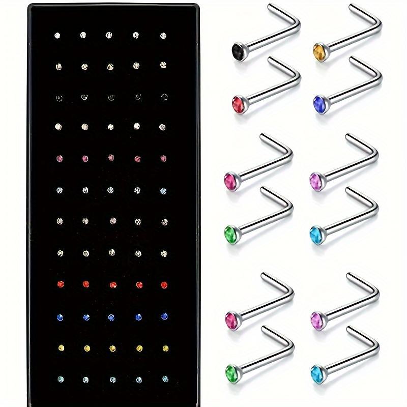 40Pcs Classic Stainless Steel Studs Bohemian Colorful Zirconia Exquisite Shiny Body Piercing Jewelry Set for Vacation Travel Beach Piercing
