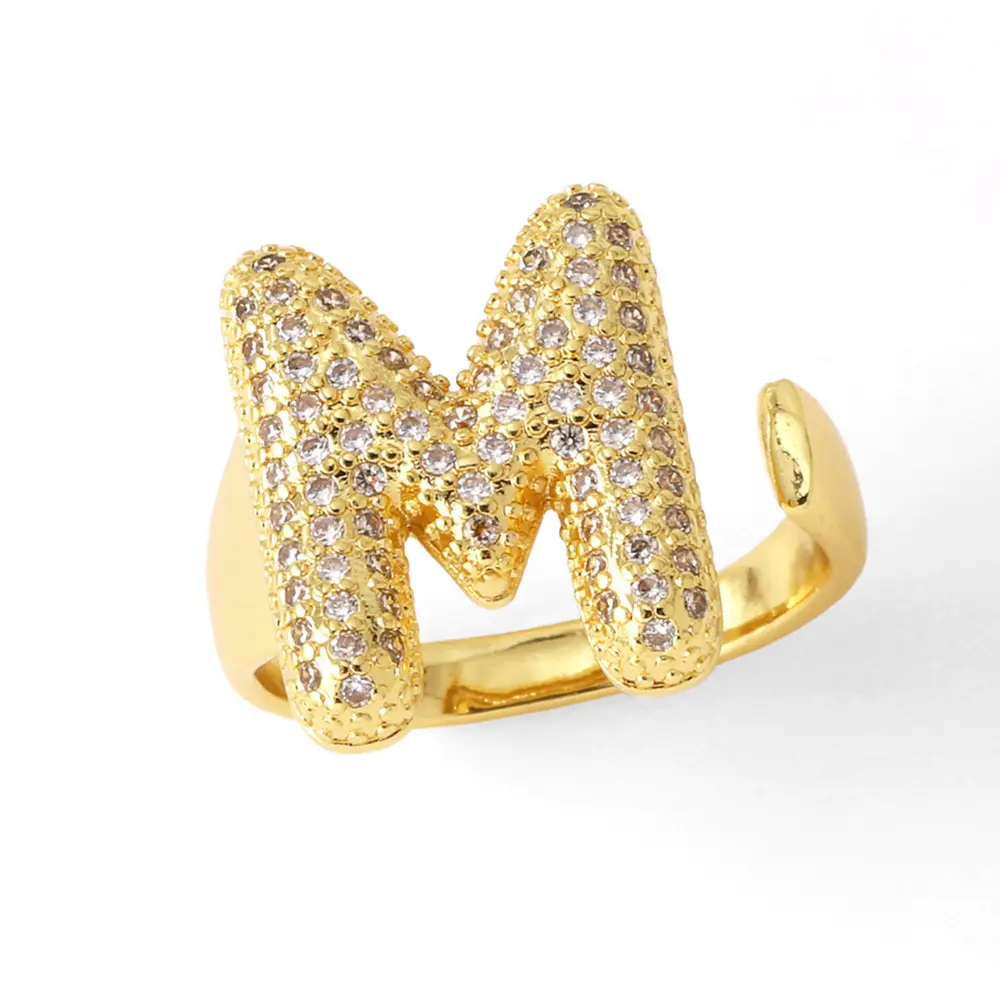 Women's Bubble Letter Ring, Elegant Adjustable Open Letter Ring, Women's Personalized Gift