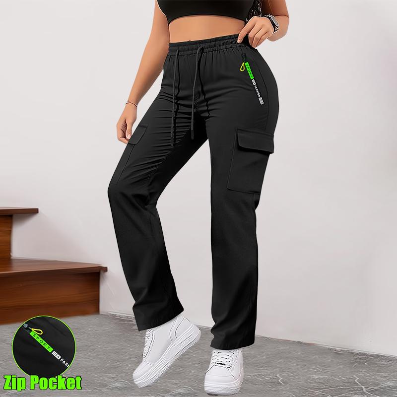 Women’s 5-Pack Lightweight Cargo Pants for Spring/Autumn, Drawstring Waist, Multiple Pockets, Stylish Zippered Front Pockets, Straight-Leg Casual Long Pants, Suitable for Outdoor Activities and Everyday Wear/Dating