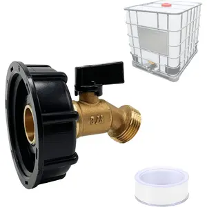 275-330 Gallon Water Tank IBC Tote Adapter 2.36" Coarse Thread Brass Hose Faucet Water Shut-Off Valve with Ball Valve, Garden Hose Connector Replace Valve Part, IBC Water Tank Fitting Part