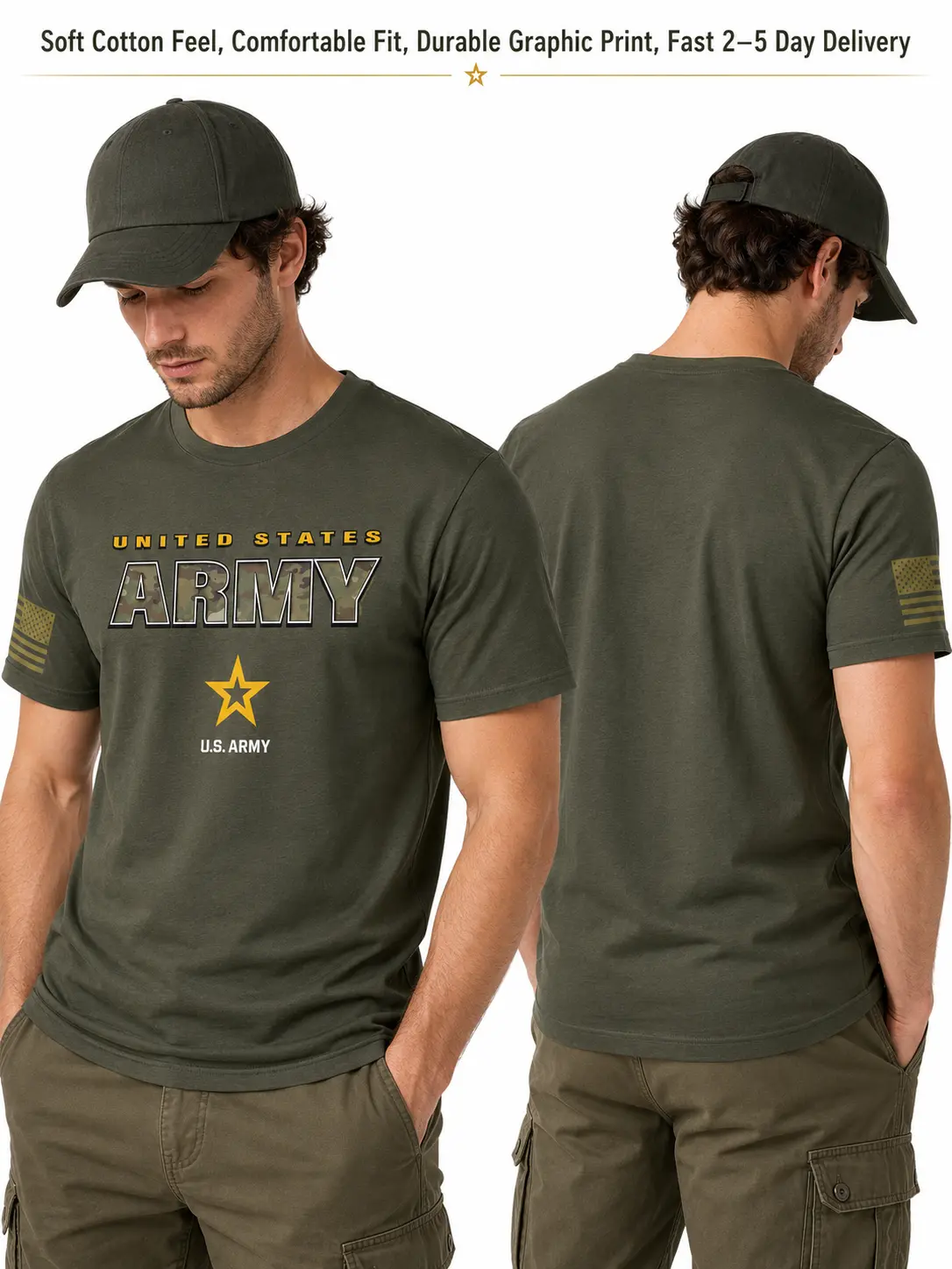 United States Army T-Shirt, U.S. Army Star Camo Graphic Tee, Olive Military Patriotic Shirt for Soldiers, Veterans & Army Families | Menswear & Underwear - Men's Tops - T-shirts - Men's Short-sleeve T-shirts