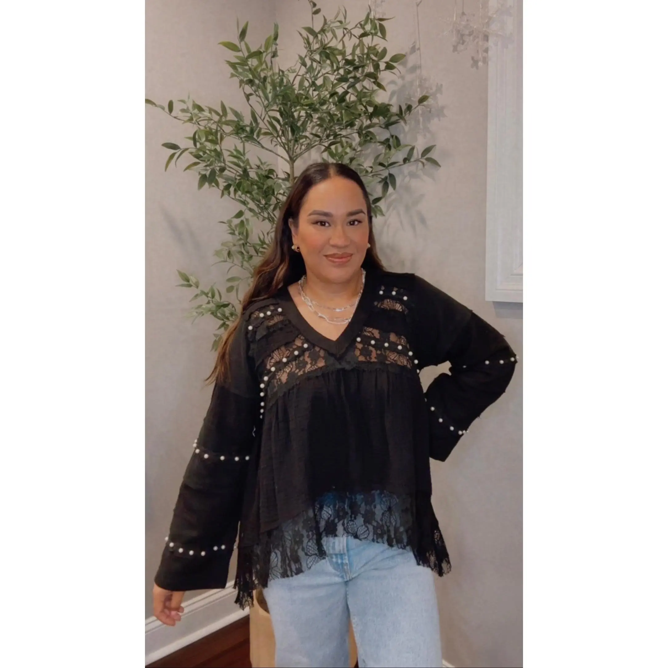 Rebecca Black Lace Pearl Studded Top