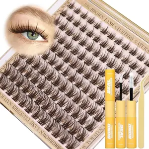 Brown Lash Clusters Kit Wispy Lashes Extensions Kit Natural Eyelash Clusters Waterproof Eyelash Bond and Seal Kit Dark Brown Cluster Lash C-Curly Individual Lashes Pack 120Pcs(8-16MM)