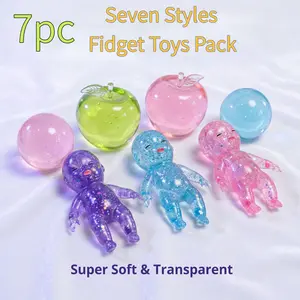 7-Piece Stress Relief Set for Adults and Kids, Slow Rise Mochi Sensory Toy, Anxiety Relief Fidget Kit, Soft Tpr Material, Perfect Gift
