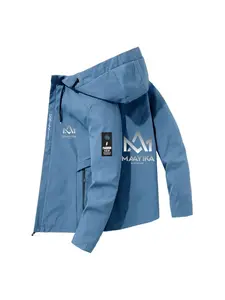 Men's Casual Hooded Windproof Jacket, Lightweight Motorcycle Riding Coat, Zipper Closure, Brand Pattern Print, Spring & Fall Fashion