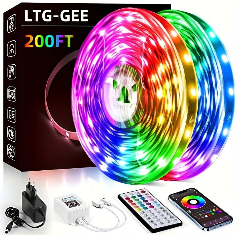 [Music Sync LED Strip]200FT RGB Color Changing Lights, 10 Modes & Bluetooth Smart App Control.Easy Installation for Room Aesthetic, Create Your Dream Room! Smart RGB LED Light Strip with App