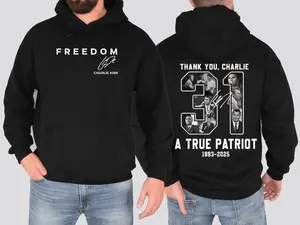 Thank you A True Patriot  Hoodie, RIP Patriotic Tribute Tee, Justice 2 Sided Unisex Shirt Made in USA Casual Streetwear for Men & Women