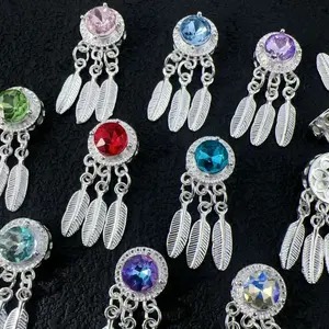 Wholesale Amethyst Inlaid Dream Catcher Dangle Alloy Pendants Beautiful Charm With Hole for Jewelry Making DIY