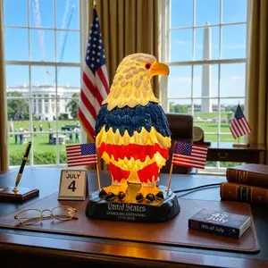 American Flag Bald Eagle Table Lamp Resin Patriotic Home Decor Independence Day July 4th Commemorative Desk Light Vintage Gift for History Buff