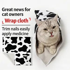 Cat Wrap Cloth for Grooming, Anti-Scratch Anti-Escape Cat Restraint Wrap for Nail Trimming, Ear Cleaning, Eye Care, Pill Feeding, Vet Visits, Soft Breathable Foldable Reusable Cat Grooming Towel for Small Medium Large Cats