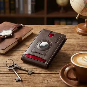 Men's Slim RFID Blocking Leather Wallet with AirTag Holder - Bifold Design Bill Compartment Card Holder Perfect Gift for Men Dad Husband Boyfriend Business Travel Daily Use Durable RFID Protection
