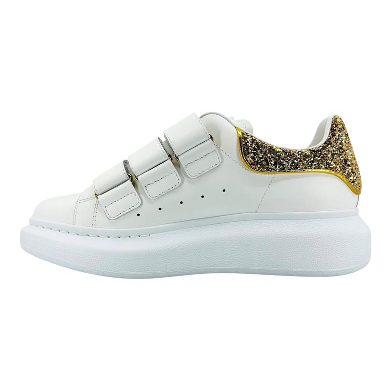 Alexander McQueen Larry Oversized Strap Sneaker Low Glitter White Gold