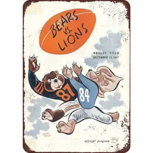 1957 Chicago Bears VS Detroit Lions Vintage Aluminum Sign 8 x 12 Inches Retro Football Decor