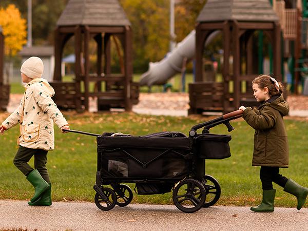 HARPPA Foldable 4 Seater Stroller Wagon, Mosquito Net & Canopy UPF50+, Stroller for Baby Toddler with Storage Bag, All-Terrain Wheels, Adjustable Handle & Cup Holder, Snack Tray