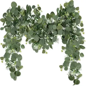 6 pieces, 179.83 cm in length. Green garland, floral green garland, artificial imitation silver coin eucalyptus leaf vines, suitable for tabletop home, wedding, fireplace, party, indoor and outdoor decoration.