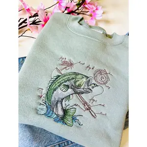 Jumping Bass Fishing Embroidered Crewneck