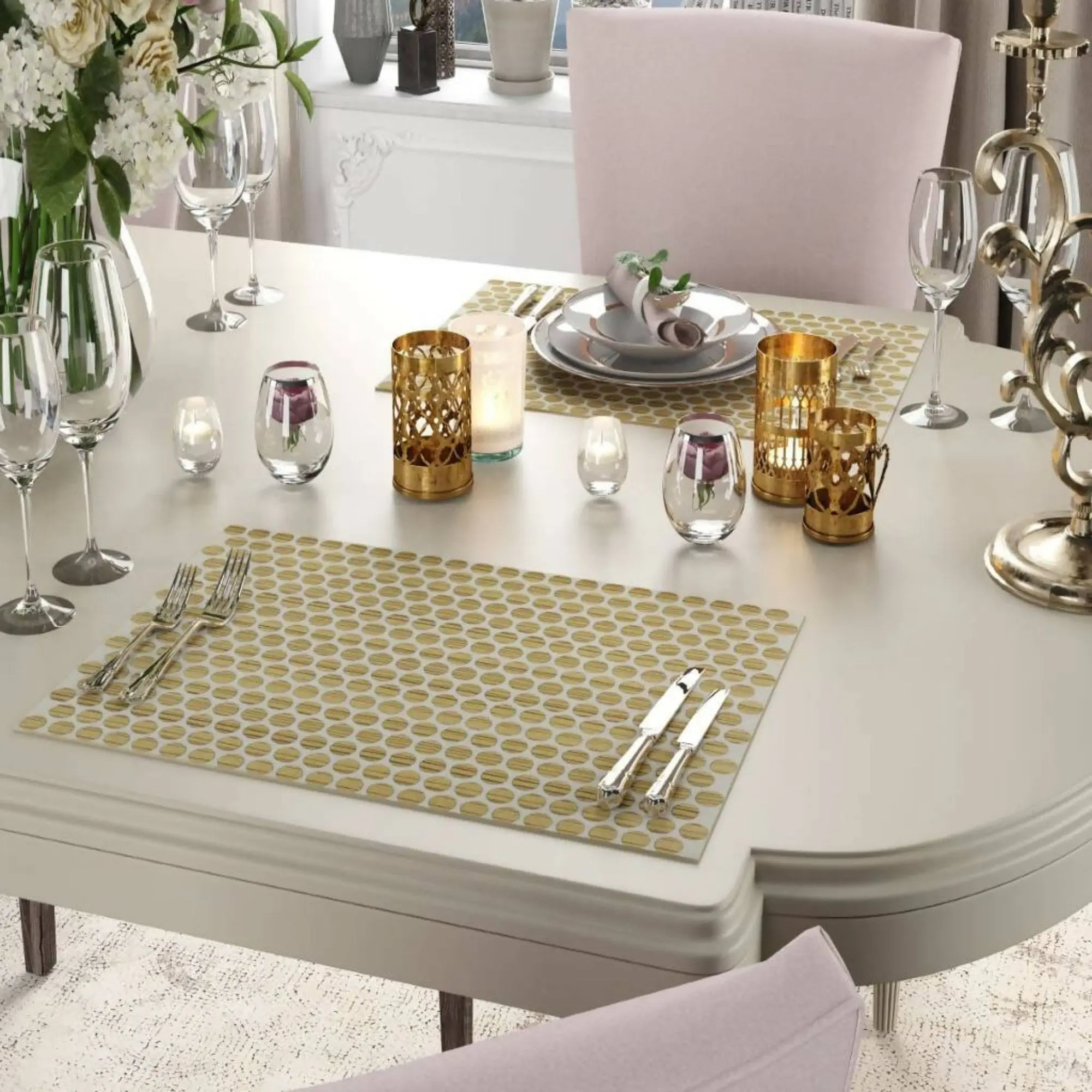 Wooden Placemat Set, Neutral Place Setting, Unique 2D Wood Design - 2 Piece Set