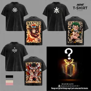 [COLLECTION] ACE, Zoro, Whitebeard, Straw Hat Wanted Posters OP Anime T-Shirt Vintage Acid Wash Oversized Graphic Tee Straw Hat Pirates Streetwear Gift