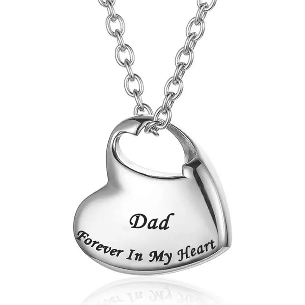 Cremation Urn Necklace for Ashes Urn Jewelry,Forever in My Heart Carved Stainless Steel Keepsake Waterproof Memorial Pendant for mom & dad with Filling Kit