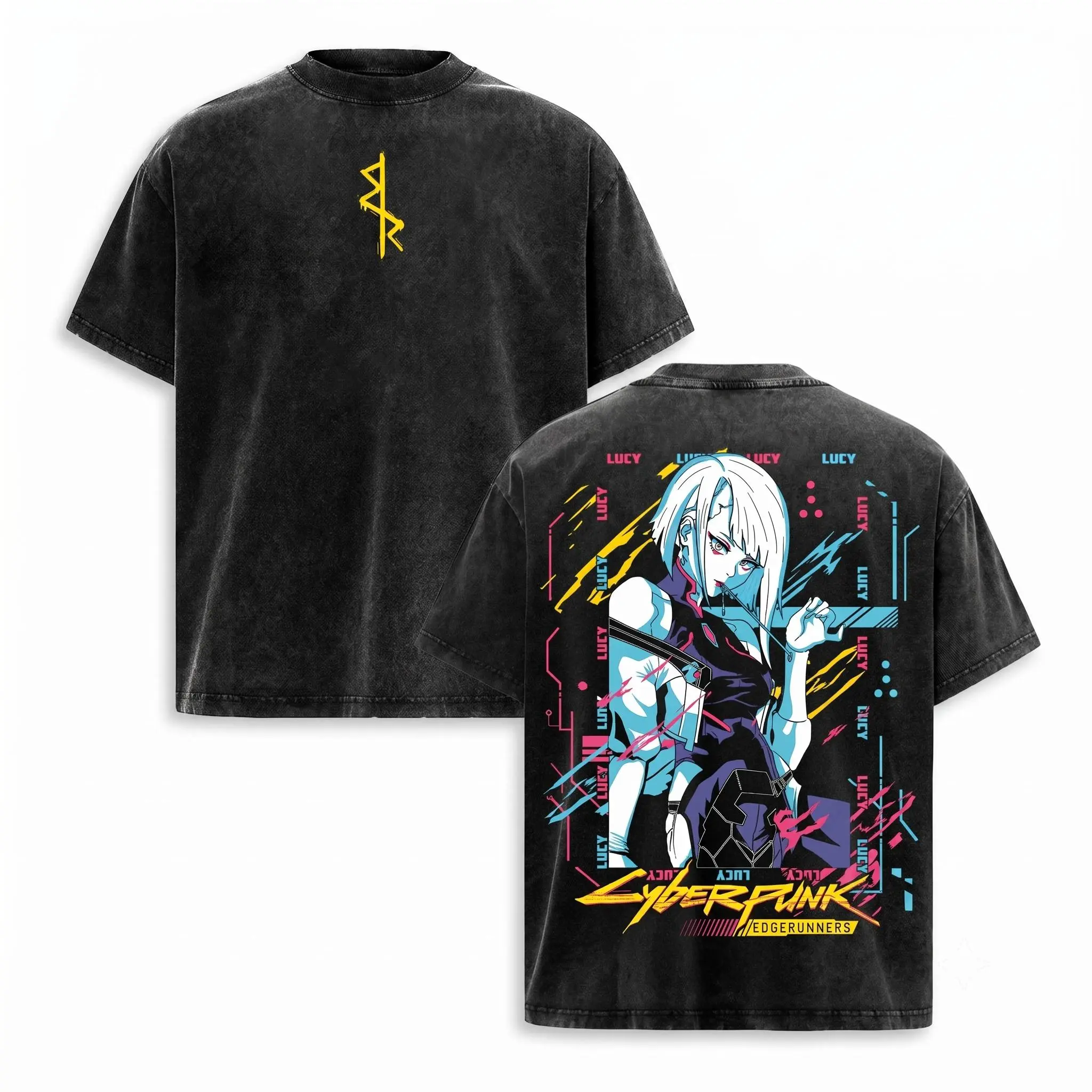 Retro Limited Edgerunners Neoncore Lucy Unisex Acid Washed Lightweight TShirt, Edge Runner Shirt, Cyberpunk Edgerunners, Lucy Shirt, Fabric Top Cotton